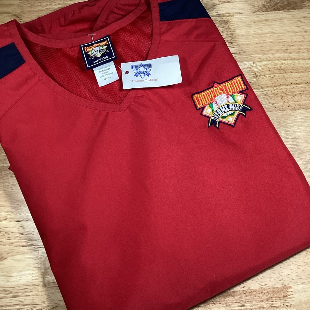 Boys Cooperstown Dreams Park Warmup / BP/ Cage Jacket Shirt Large Red /navy
